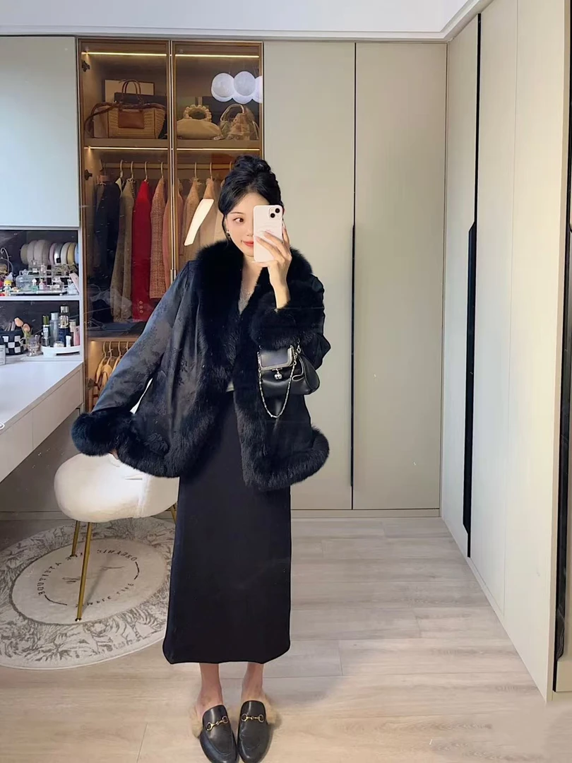 【诚诺】设计师新款中式国风高级刺绣整皮狐狸毛外套女鹅绒