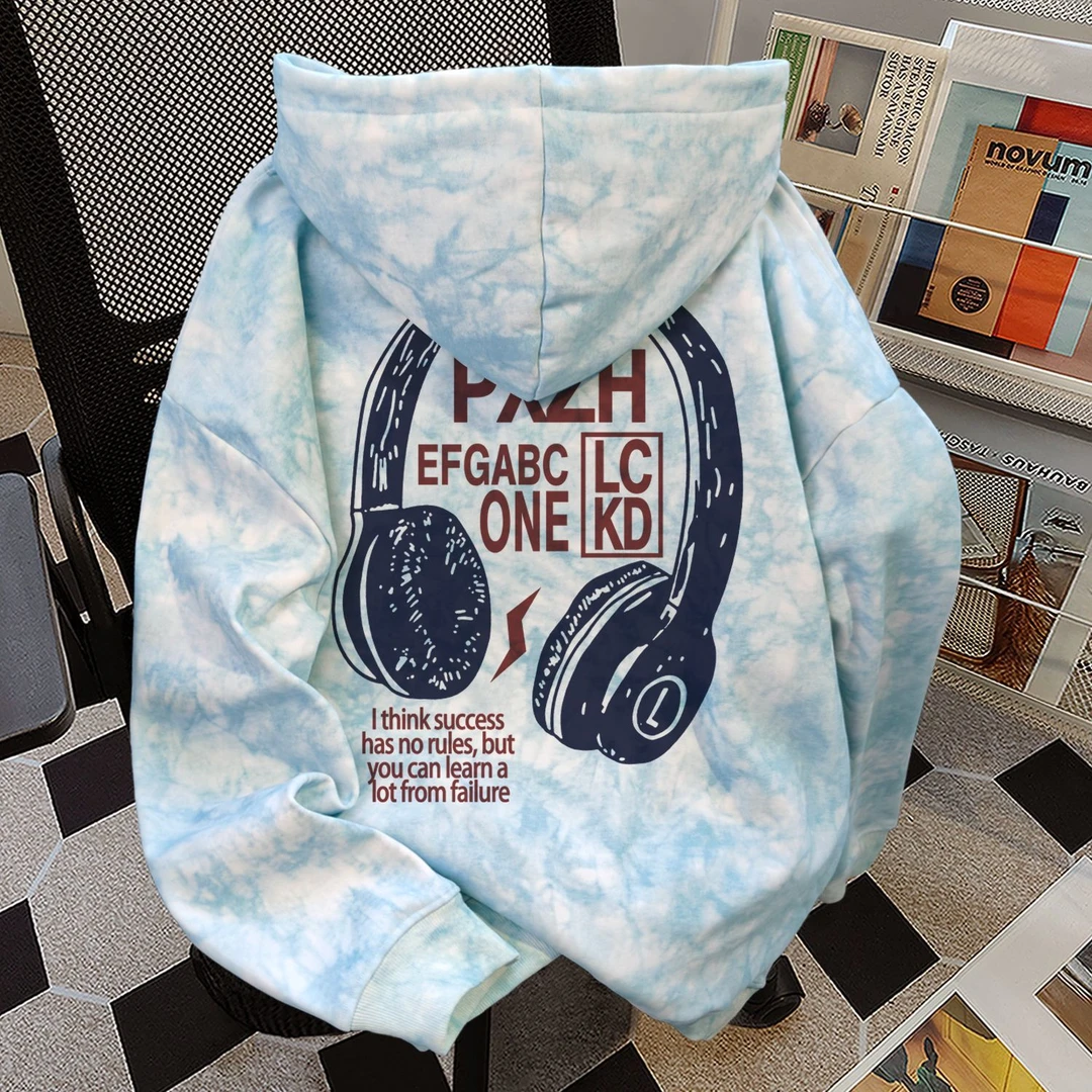 美式复古法式高街风扎染连帽卫衣男女秋冬季加绒加厚宽松显瘦上衣