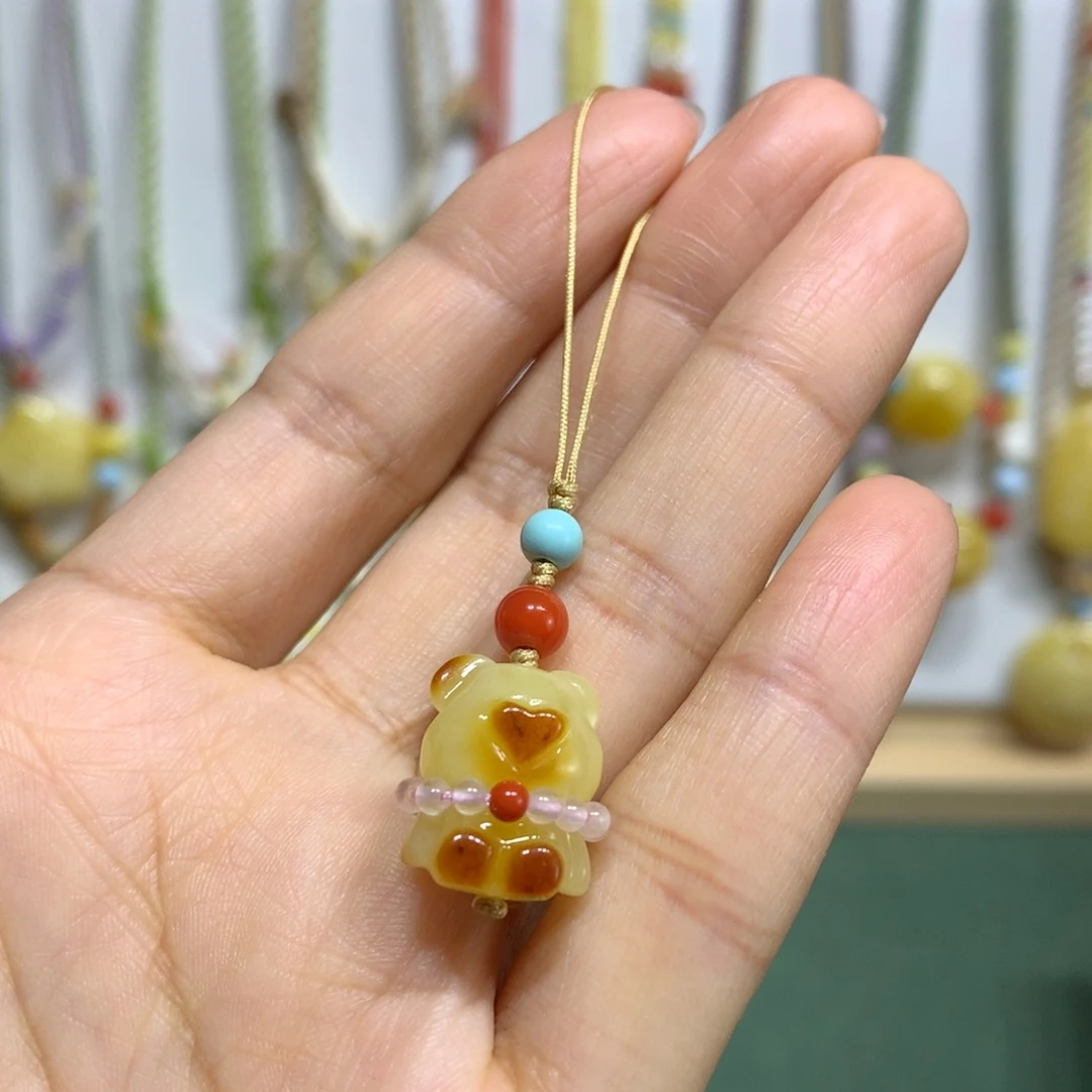 蜜蜡裸石未镶嵌手机挂