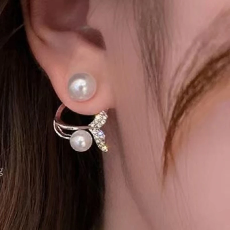 铜合金锆石耳饰 鱼尾珍珠耳钉女时尚气质高级感耳环小众百搭耳饰