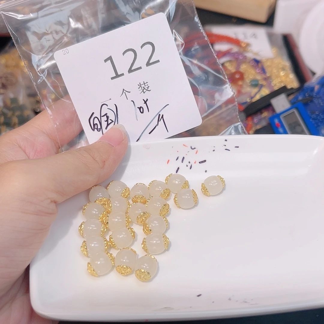 和田玉(白玉)珠宝半成品银S925镀金镶嵌122