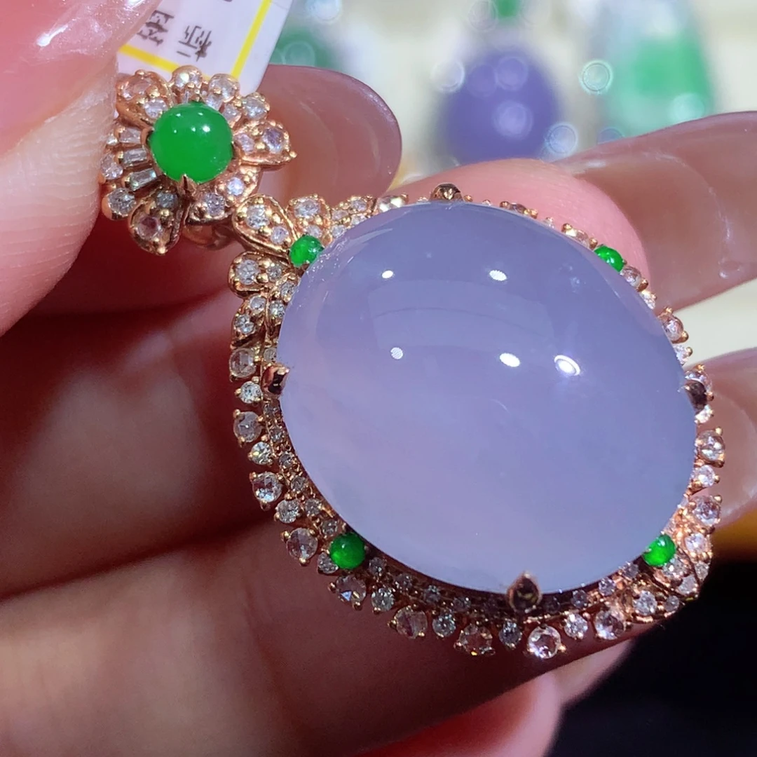 翡翠18K金镶嵌吊坠(不含链)