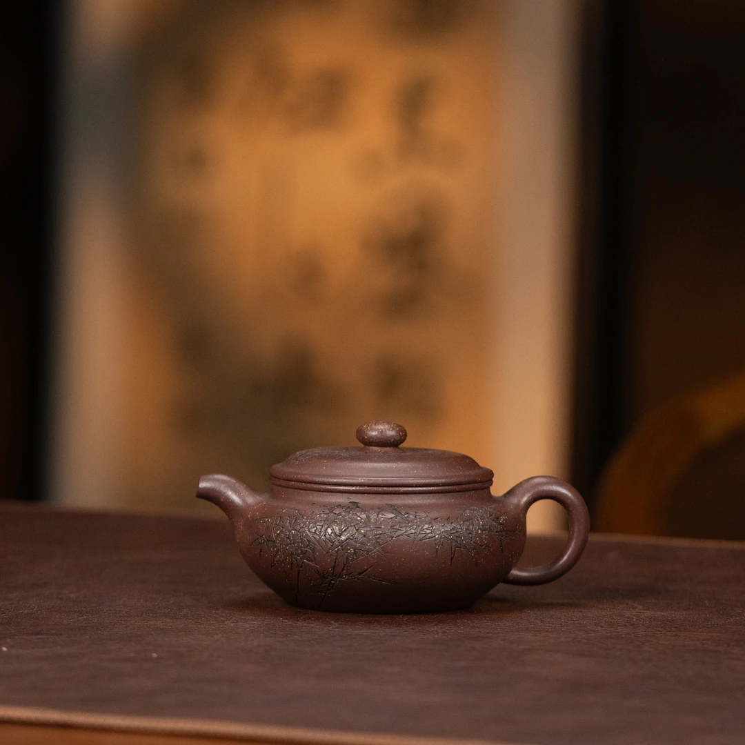 【利贞丨竹枝扁腹】原矿紫玉金砂 约180cc 李建军全手工制 茶具