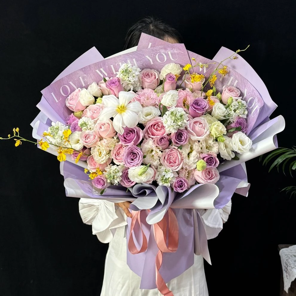 【紫为遇见你】紫玫瑰花粉玫瑰花郁金香混搭花束生日鲜花配送生日花束约会花束花花店送花上门