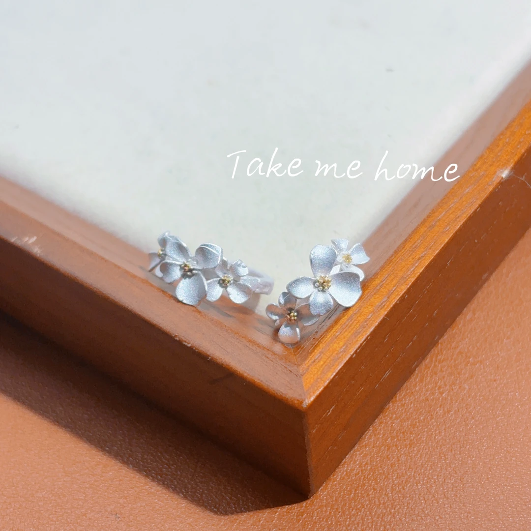 足银耳饰 足银鸡蛋花耳圈