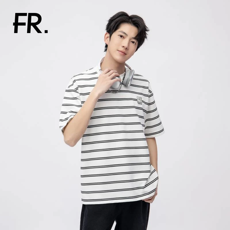 凡人优品男士日系短袖圆领春夏时尚条纹夏季t恤T030