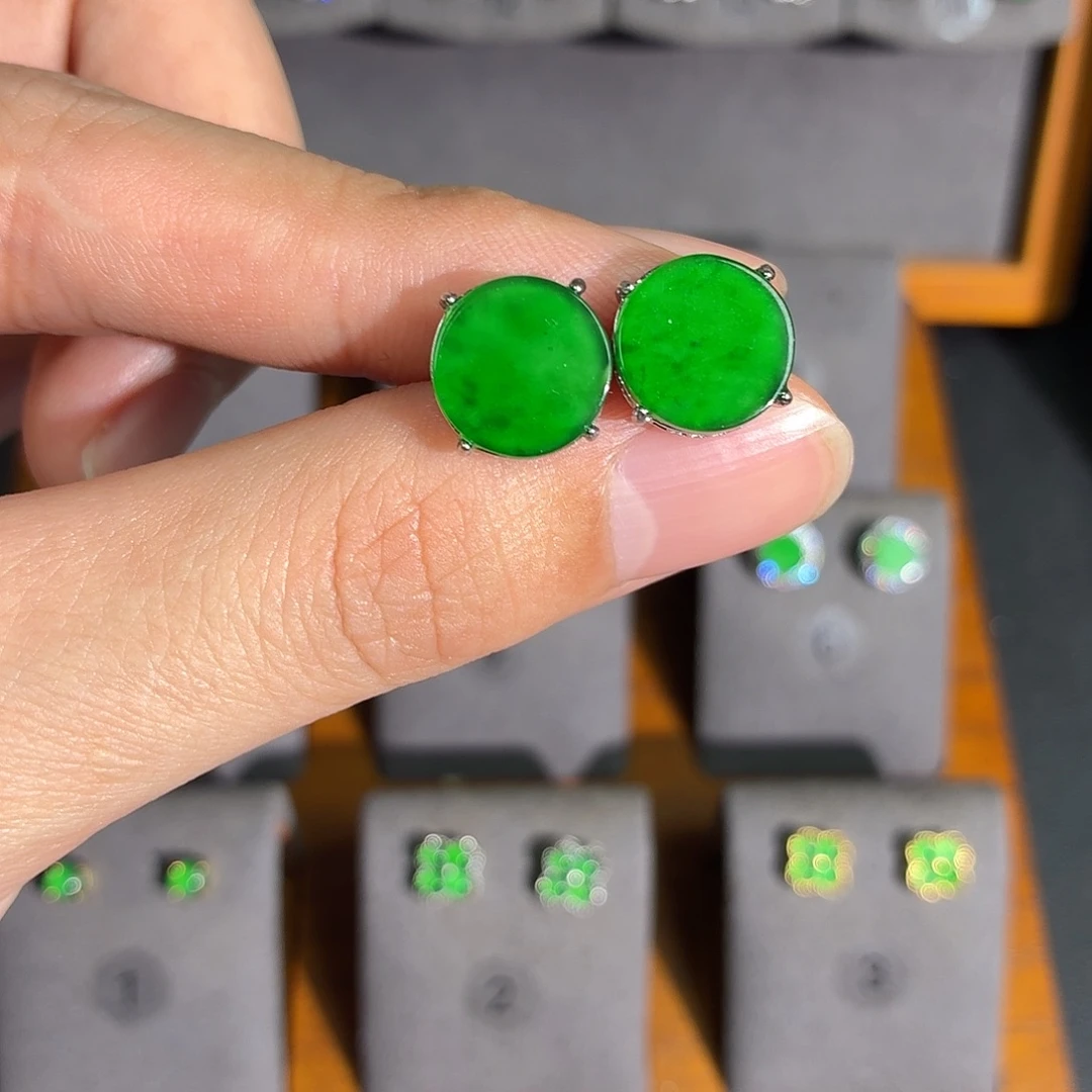 翡翠银S925镶嵌耳饰耳饰