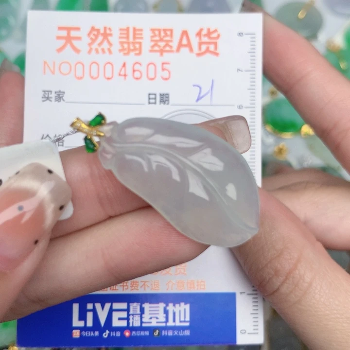 翡翠18K金镶嵌颈饰叶子