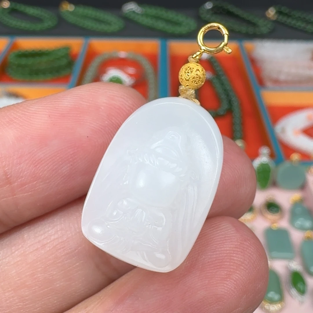 和田玉18K金镶嵌珠宝奇石白玉无相佛