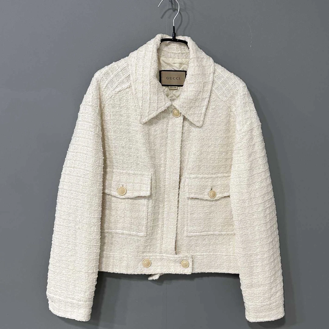 99新 GUCCI/古驰 象牙白翻领小香风外套/44码/47297