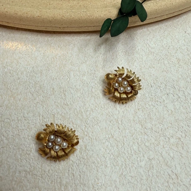 铜合金仿珍珠耳饰 【六六中古】孤品复古耳夹th5774