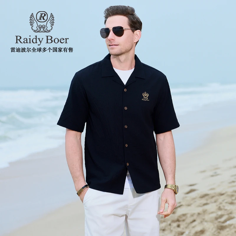 【度假风】雷迪波尔2025夏男士衬衣休闲古巴领薄款短袖衬衫男款1002