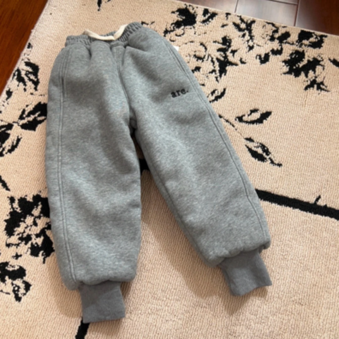 【编号P855】66190-08-儿童绣are加厚休闲针织裤灰色-ZZL