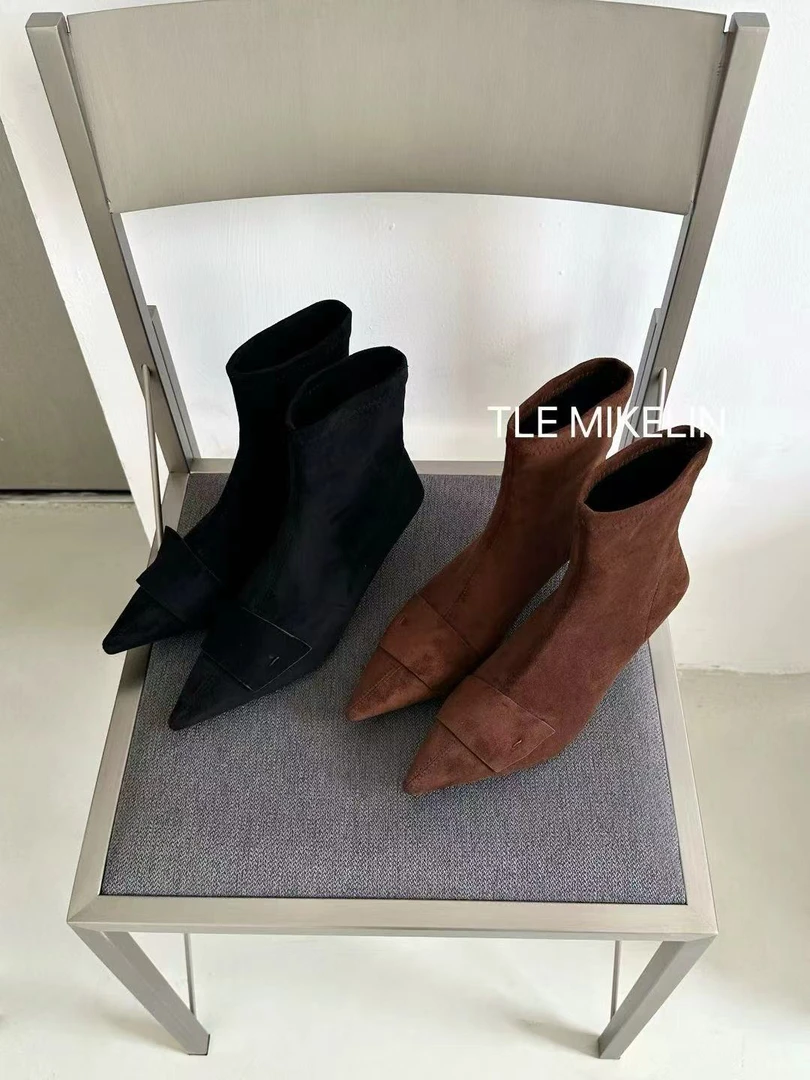 高跟弹力靴小个子短靴时装靴百搭尖头瘦瘦靴复古增高冬季8180-13