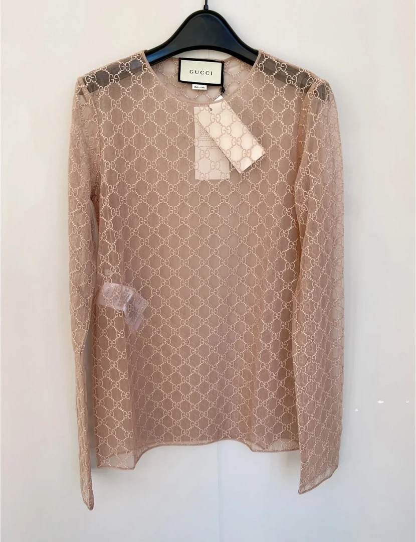GUCCI/古驰 aa1376 双g满印网纱防晒衫 xs码 99新