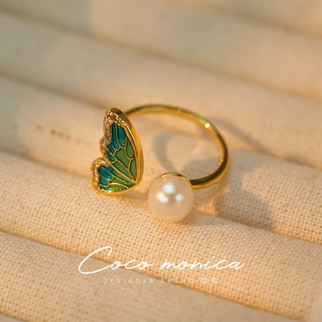 【小霞珠宝】天然淡水珍珠戒指镶嵌蝴蝶可爱甜美时尚WA790