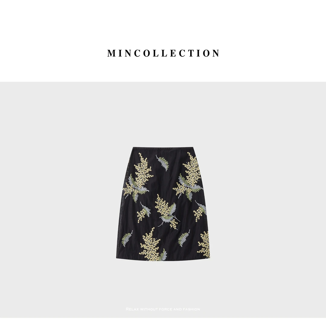 DE Mincollection花卉刺绣半裙/重工真丝立体麦穗刺绣半身裙55120