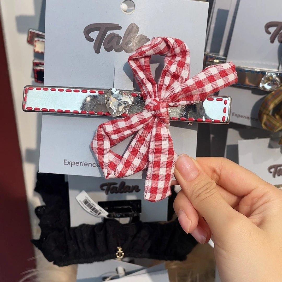 皮质非金属50 红白格子蝴蝶结钢夹