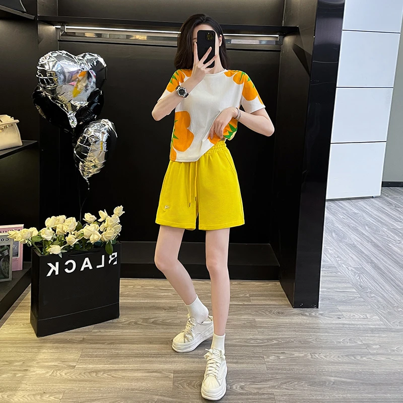 休闲运动套装女欧若风2025夏季新款吸汗透气糖果色短袖短裤两件套