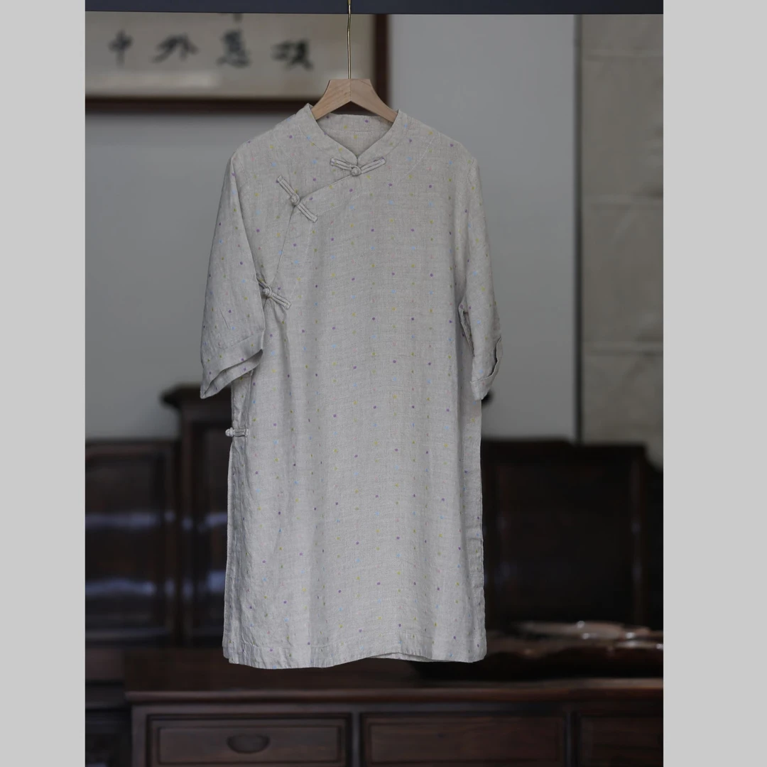 如素慢衣亚麻斜襟中长款中式上衣36466