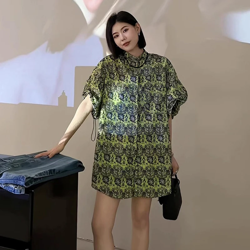 复古翻领短袖衬衫女夏天碎花设计感小众宽松衬衣减龄别致洋气上衣