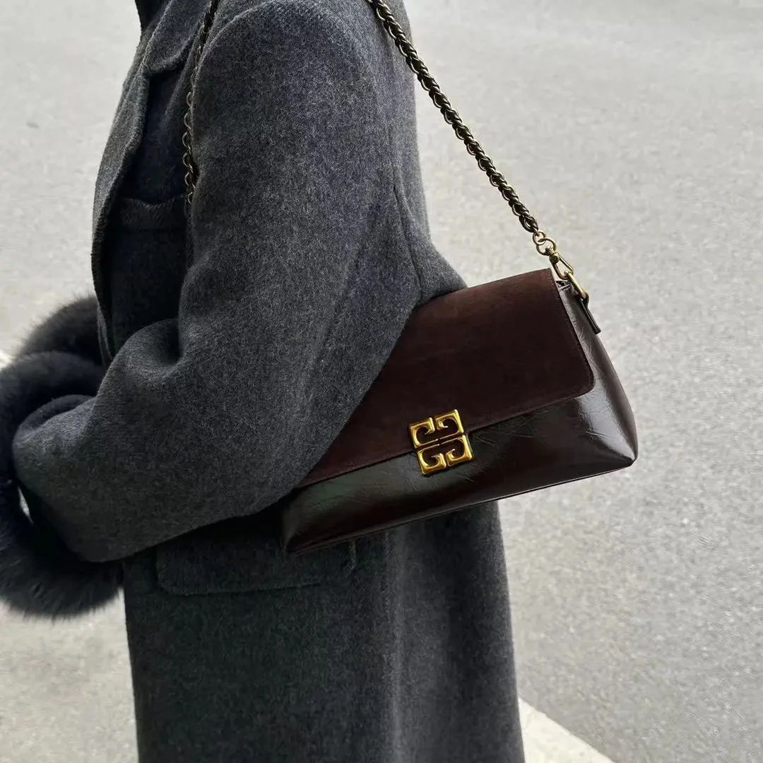 2025秋冬新款时尚磨砂皮拼接小方包小众设计百搭腋下单肩包斜挎包