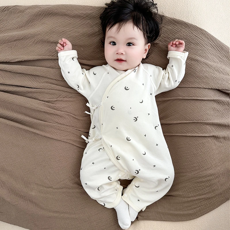 婴儿蝴蝶衣纯棉双层护肚春秋长袖男女宝宝幼儿哈衣A类连身衣0-1岁
