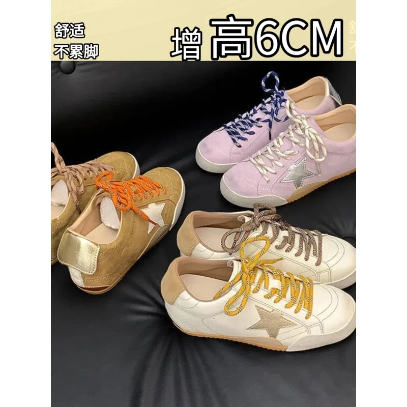 牛皮版小码34增高6CM厚底做旧德训2025新款鸳鸯半包头拖鞋女