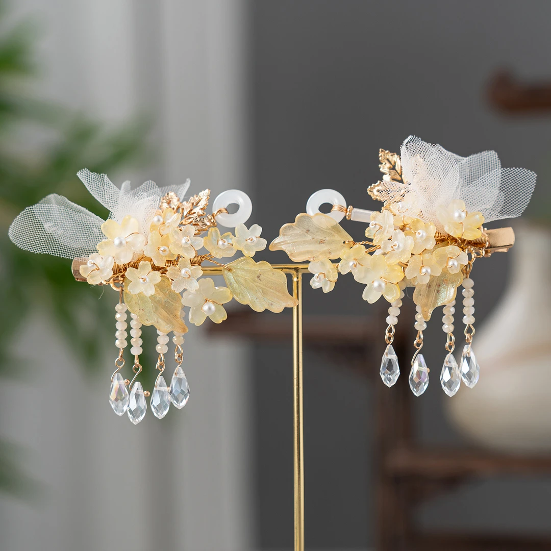 春亦轩淡雅简约中秋酿桂香对夹国风发饰唯美古风旗袍汉服发夹头饰