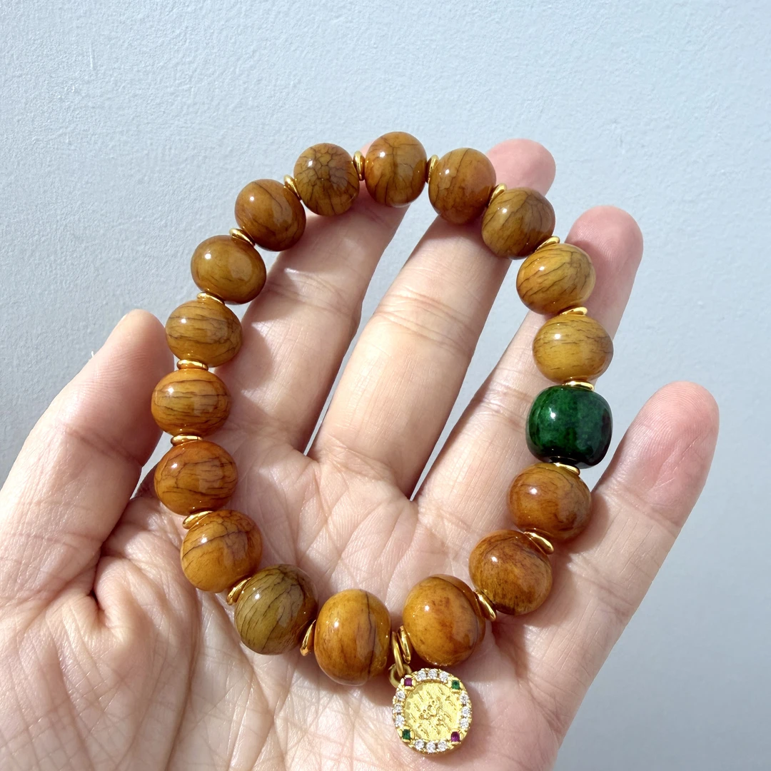 天然牦牛骨手链单圈苹果珠手链