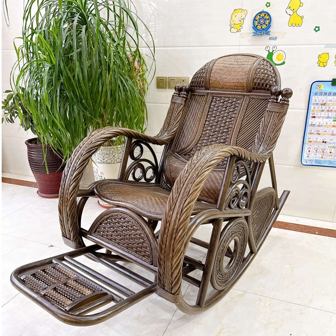 天然藤编逍遥椅印尼真藤躺椅家用阳台午休懒人摇椅豪华老人太师椅