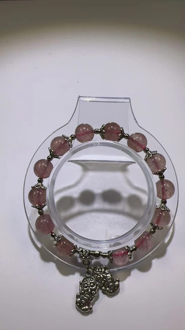 天然盐源草莓晶红色自然简约镶嵌手饰时尚轻奢  048