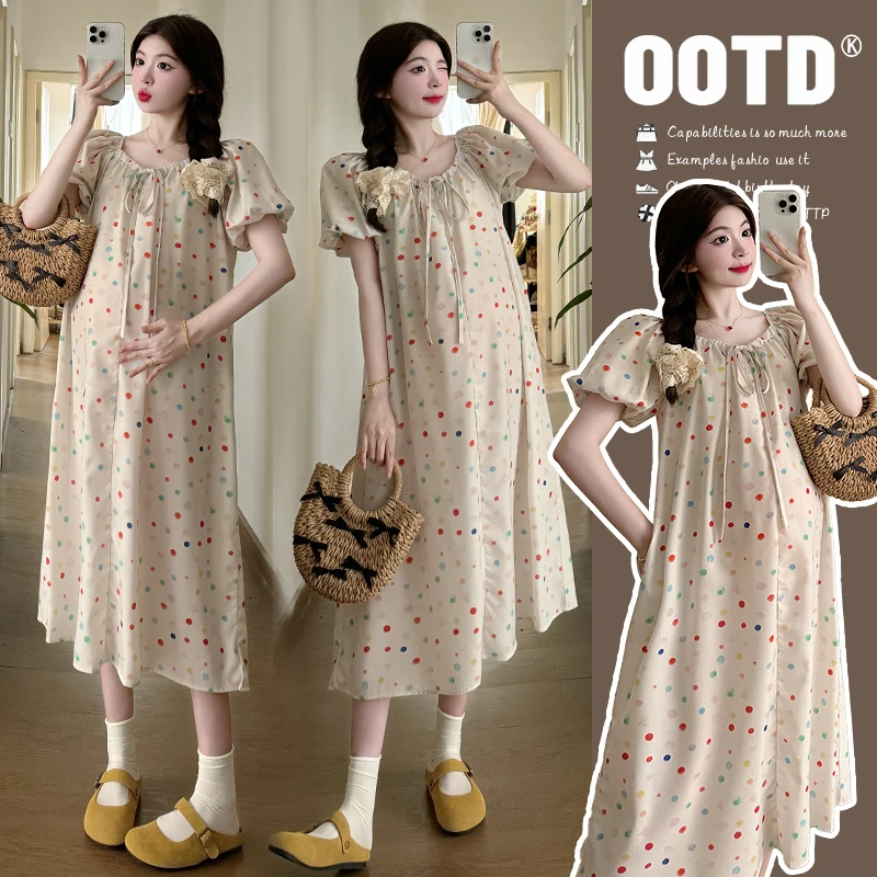 孕妇装2025夏季韩版新款休闲时尚宽松大码孕期气质显瘦短袖连衣裙