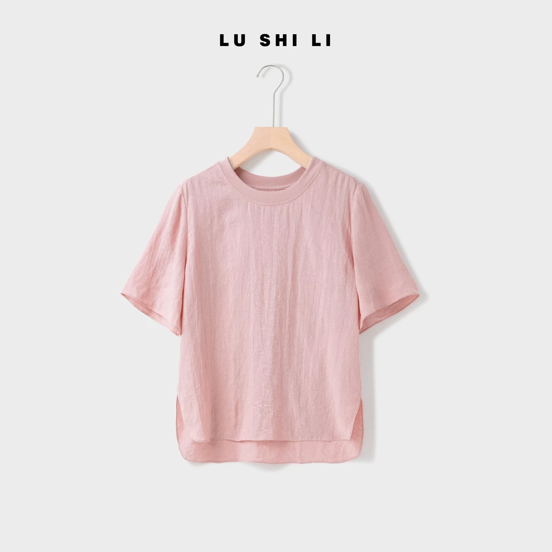 大宁女装 100%汉麻百搭时尚衬衫上衣小衫百搭文艺复古圆领35009