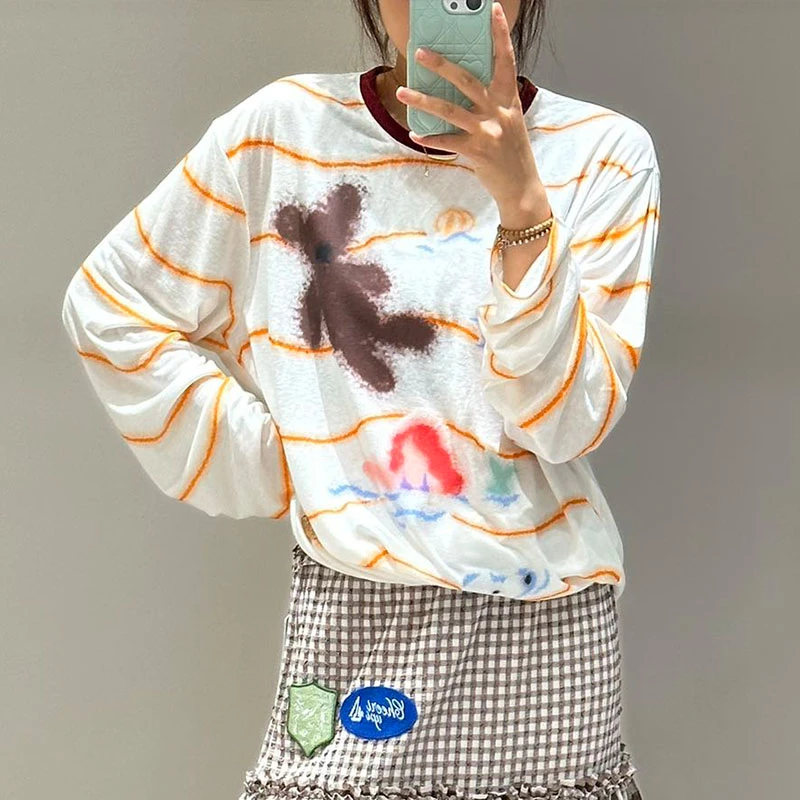 CHEER UP UNIFORM25设计师品牌夏季新款沙滩派对条纹印花长袖T恤