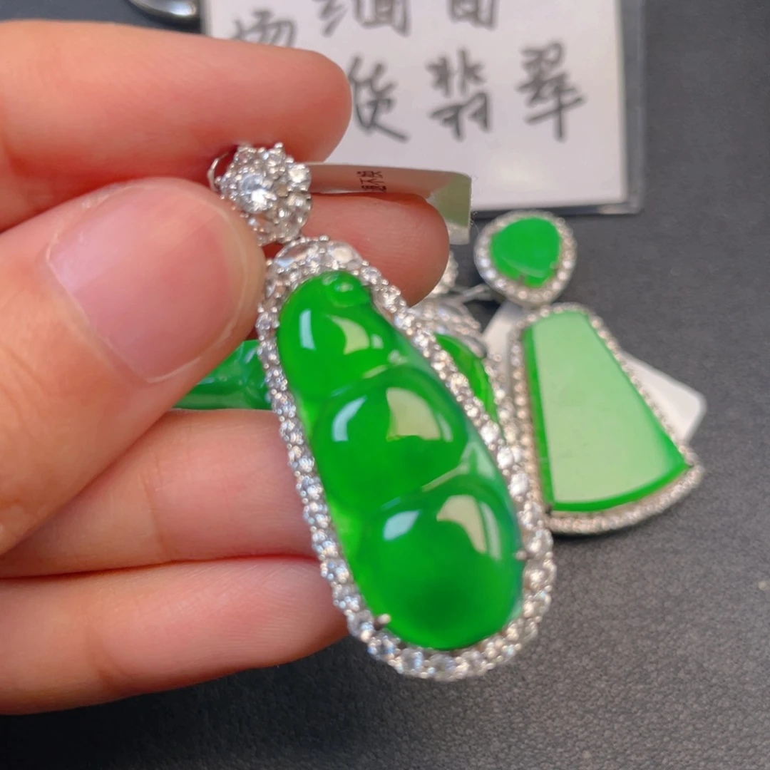 吊坠(不含链)银S925镶嵌翡翠