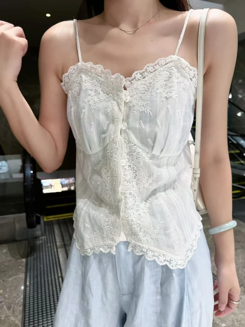YOI MAGIS【无中生腰】肩带可调节纯欲蕾丝风吊带背心百搭显瘦上衣