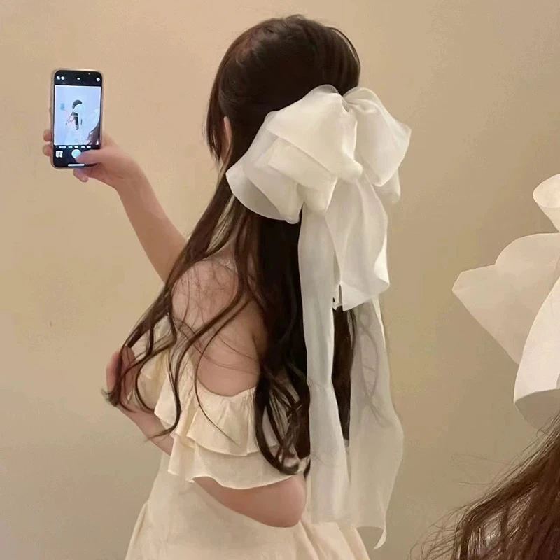 在逃公主超仙气质大蝴蝶结头饰后脑勺弹簧夹长款飘带发夹发饰