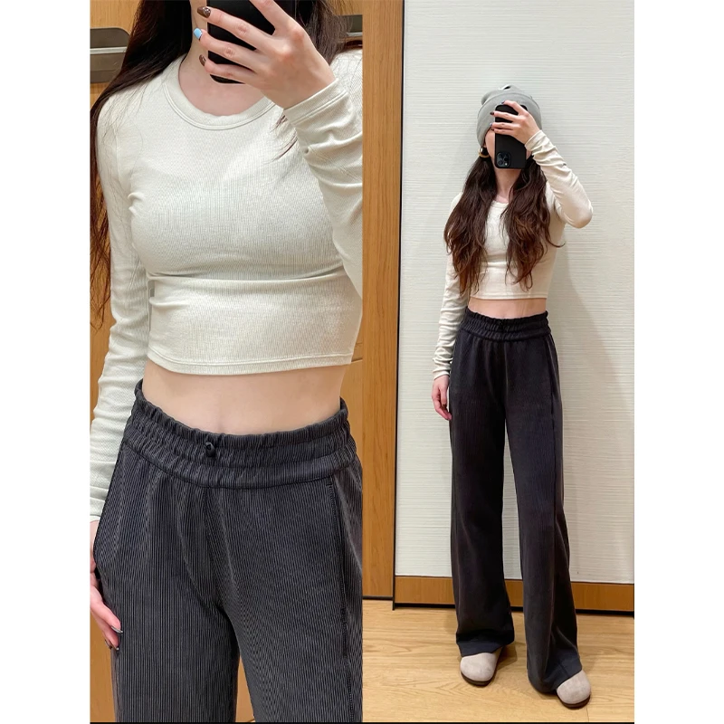 Big chili  坑条文直筒裤 运动休闲百搭长裤