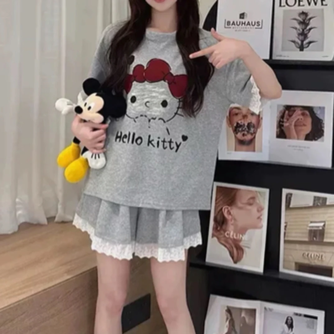 大美小美 微胖MM夏季带胸垫短袖卡通可爱睡衣居家服