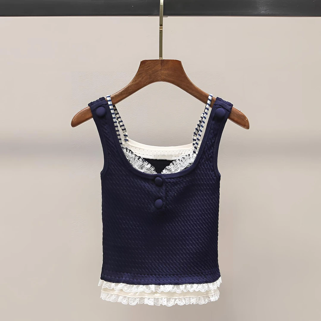 夏季新爆款时尚百搭气质针织背心上衣女拼接韩系INS风2025独特款