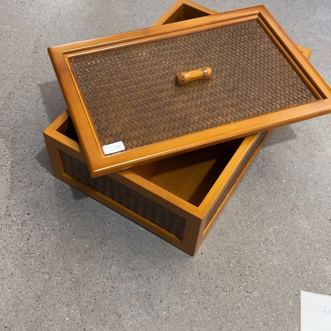 无纺布带盖果盒竹制品精致