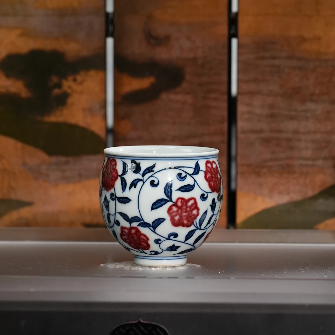 红丰窑丨釉里红双钩缠枝杯大容量80ml