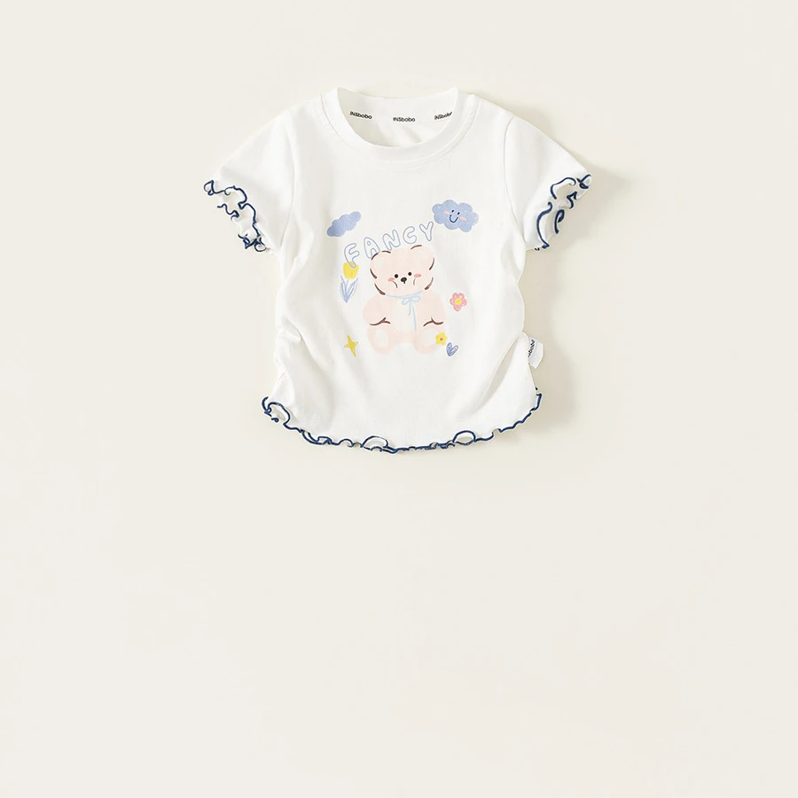 儿童薄款夏装女童上衣 夏季薄款童装女童夏款新品内搭木耳边印花