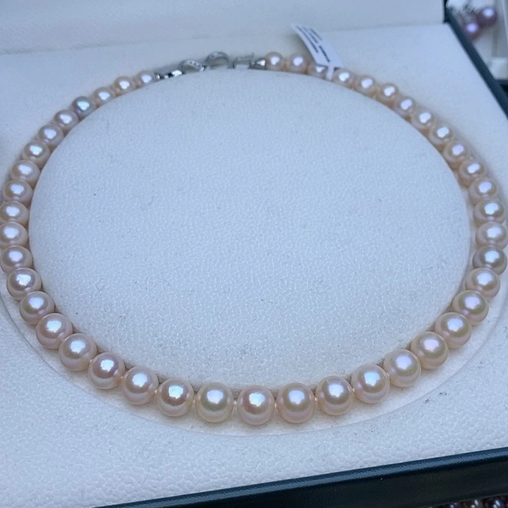 淡水珍珠项链未镶嵌9-9.5mm无核 灰粉色
