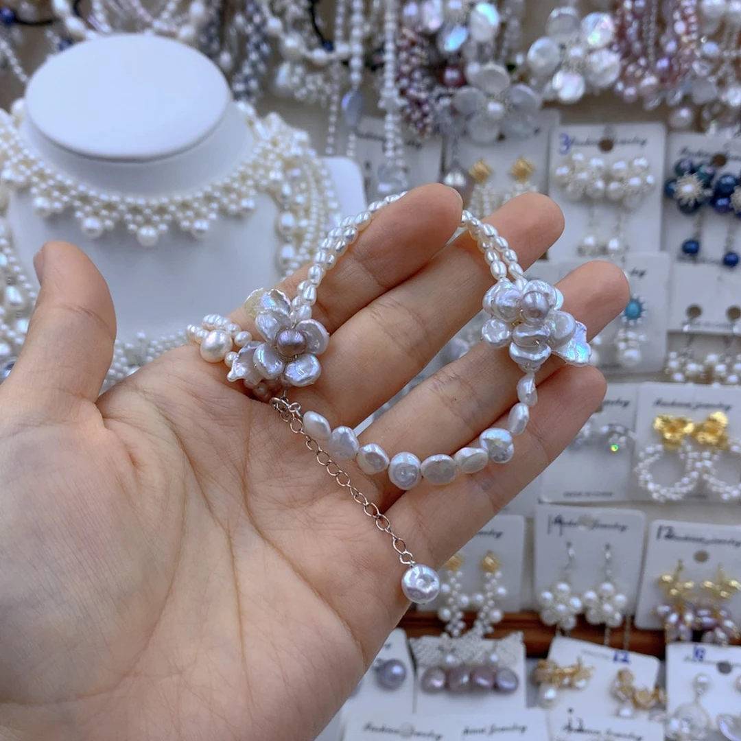 消***朵银S925镶嵌项链耳饰淡水珍珠