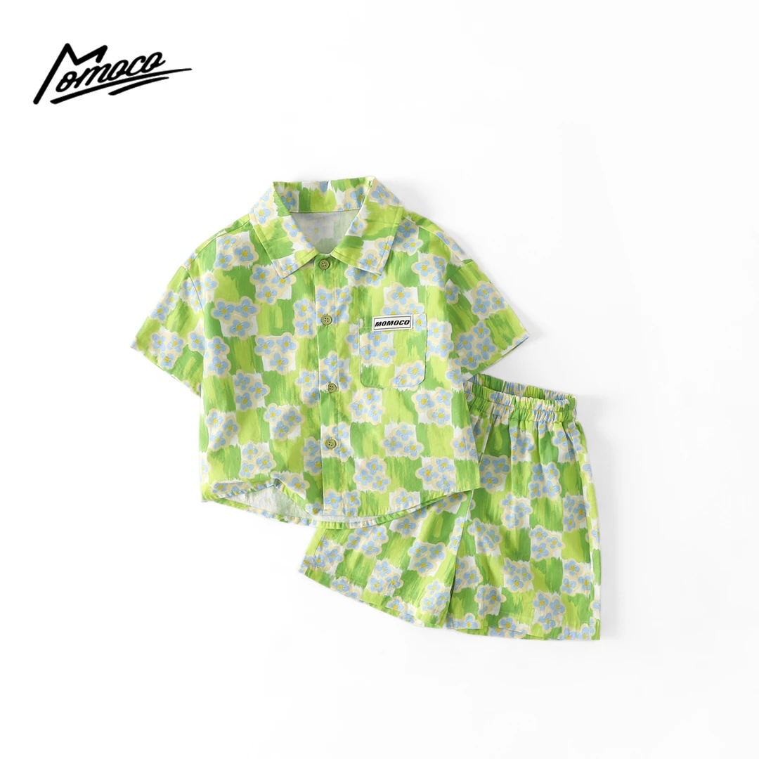 MOMOCO夏季男童套装洋气小花衬衫休闲短裤两件套77230578105