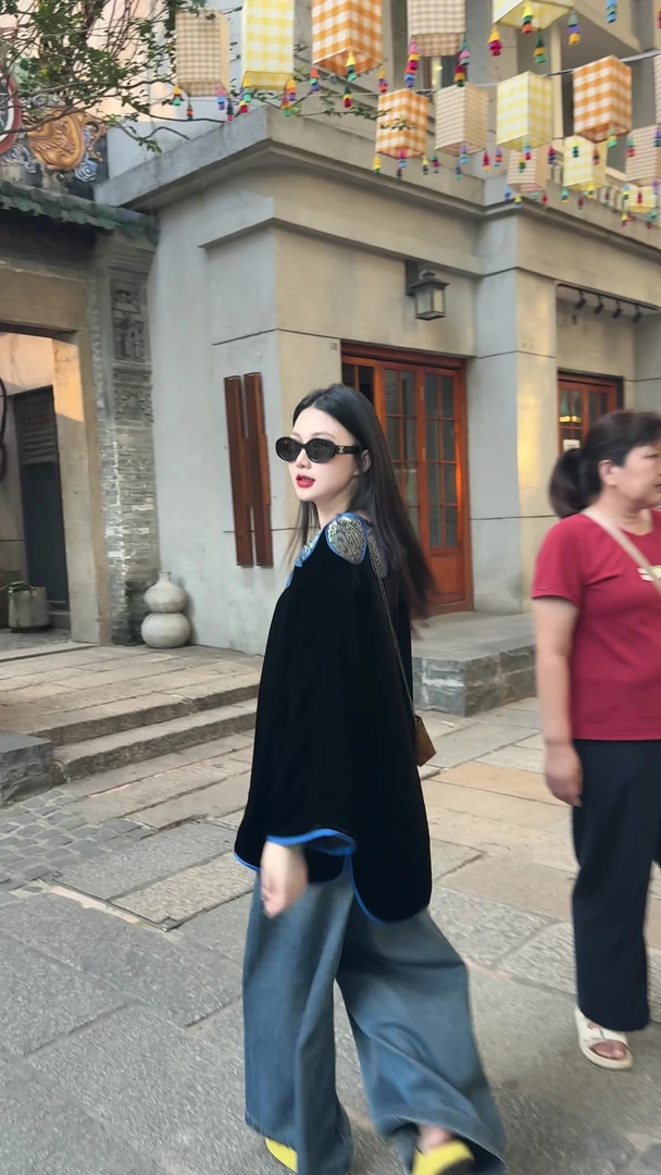 「梨涡」桑蚕丝丝绒黑色新中式秋冬款气质重工提花显瘦时尚百搭宽松