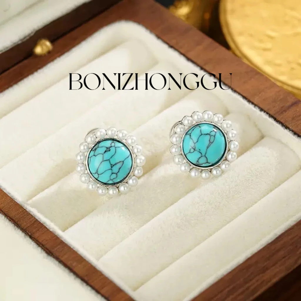 铜合金耳饰 A640《暮色魅影》法⭐️ 圆盘绿色花朵耳钉时尚百搭