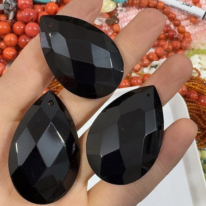 玛瑙/玉髓合金珠宝半成品4个黑玛瑙大水滴吊坠